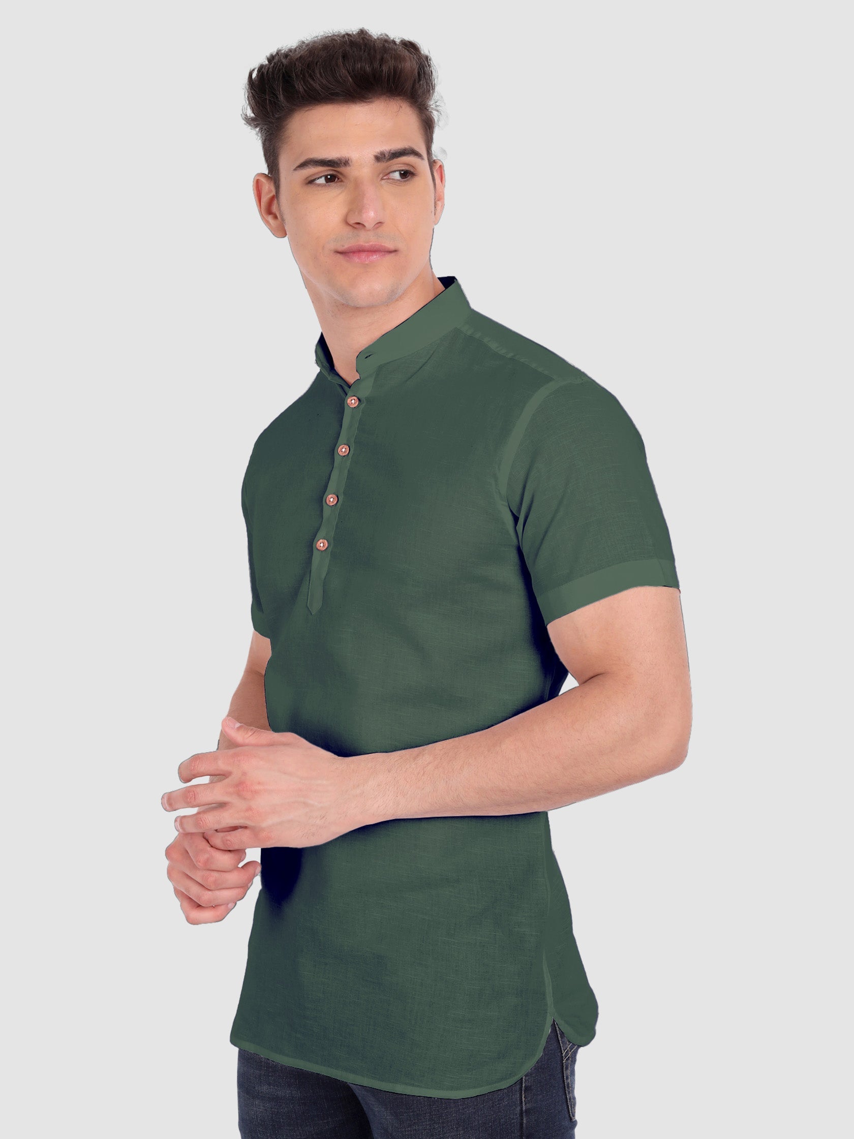 BLUE ROBED men's Half Sleeve Casual Cotton Kurta Daily Wear in Green view 23