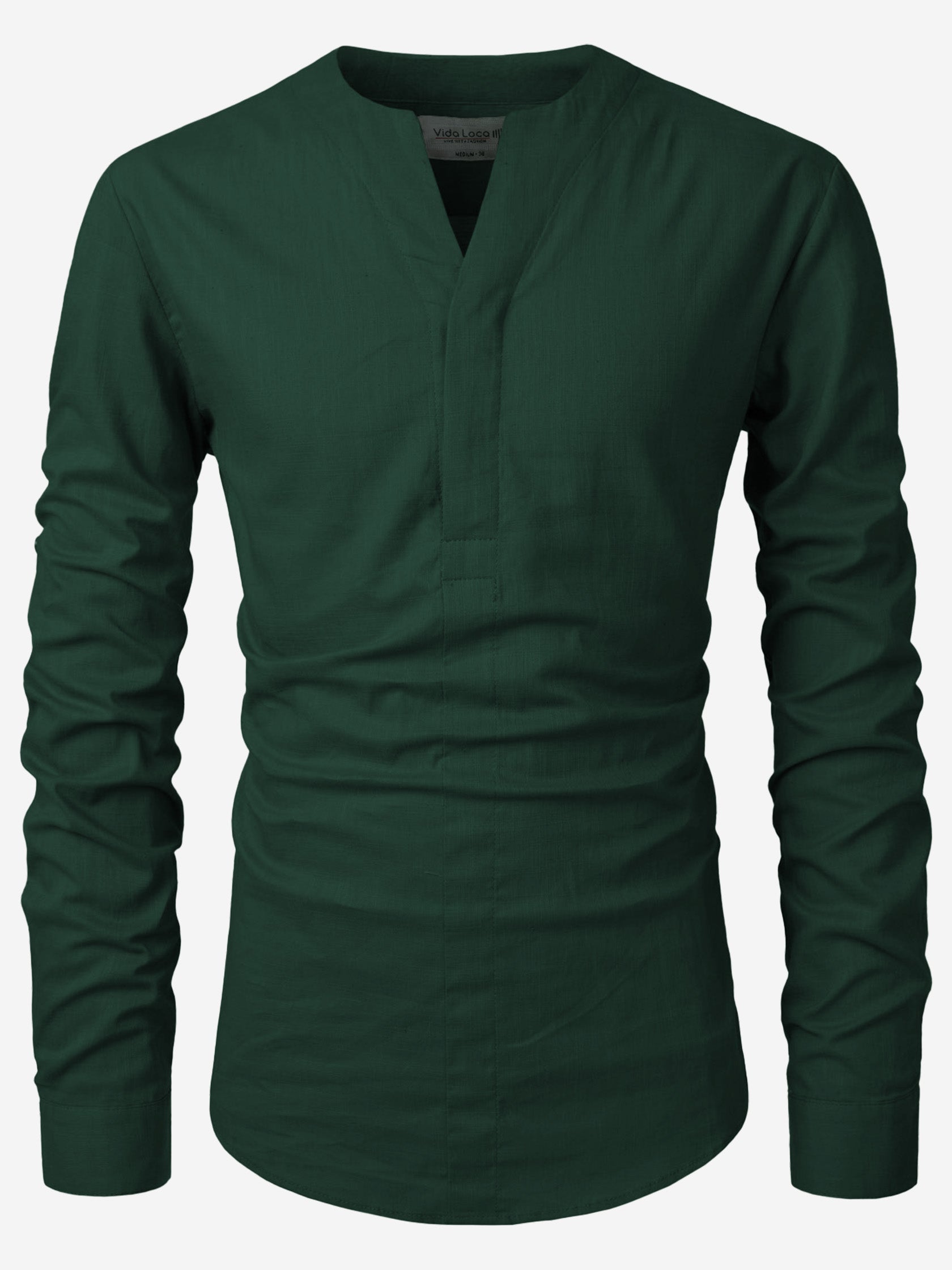 BLUE ROBED men's Casual Slim Fit Full Sleeve Cotton Kurta in Green view 3