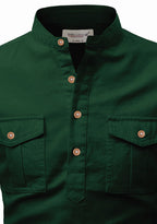 BLUE ROBED men's Casual Slim Fit Full Sleeve Double Pocket Cotton Kurta in Green view 31