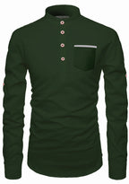 BLUE ROBED men's Casual Slim Fit Full Sleeve Pocket Contrast Kurta in Green view 21