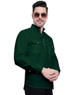 BLUE ROBED men's Casual Slim Fit Full Sleeve Double Pocket Cotton Kurta in Green style B view 35
