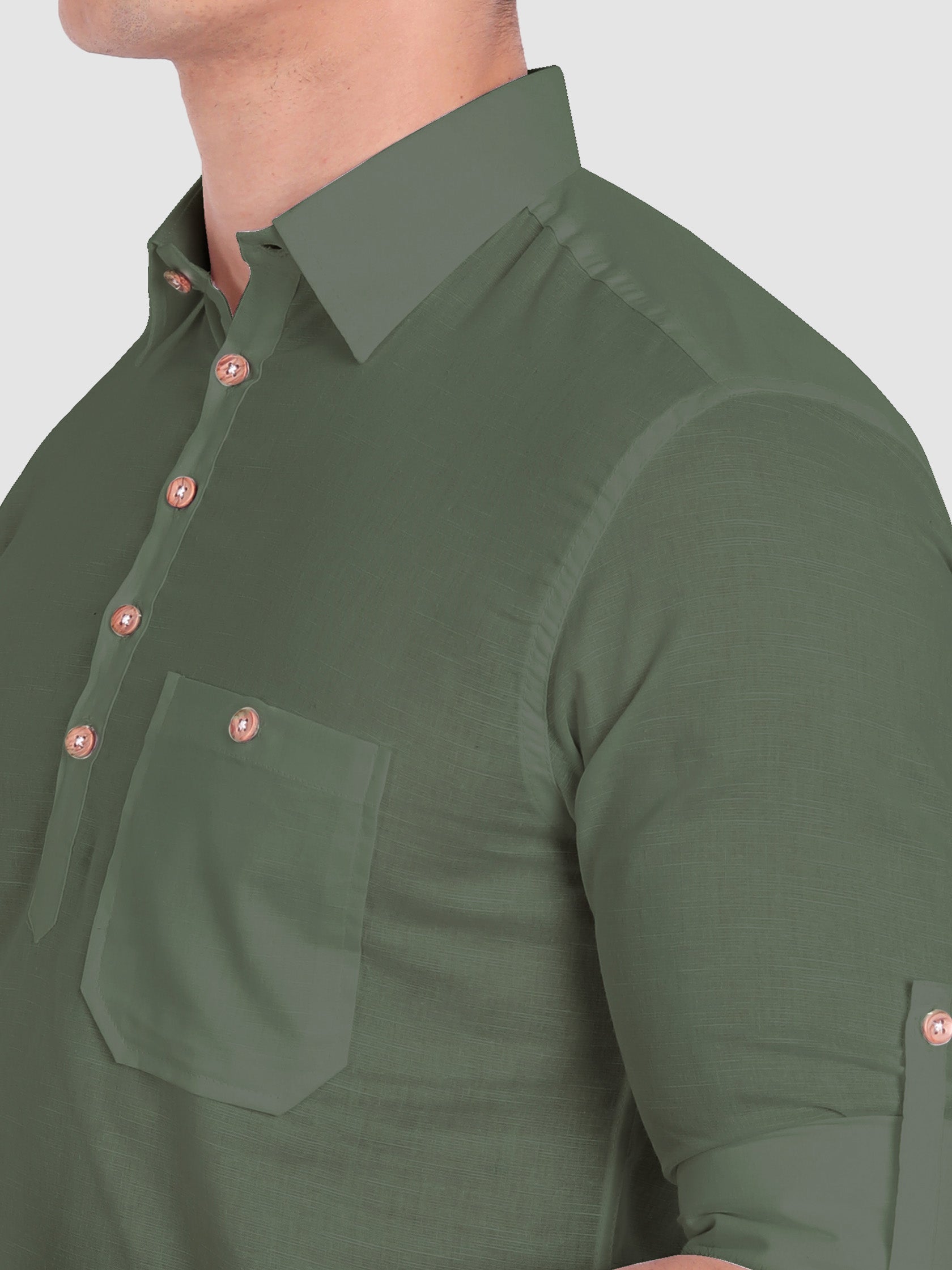 BLUE ROBED men's Full Sleeve Casual Cotton Kurta in Green style A view 13