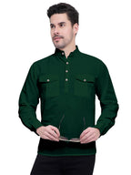 BLUE ROBED men's Casual Slim Fit Full Sleeve Double Pocket Cotton Kurta in Green view 36