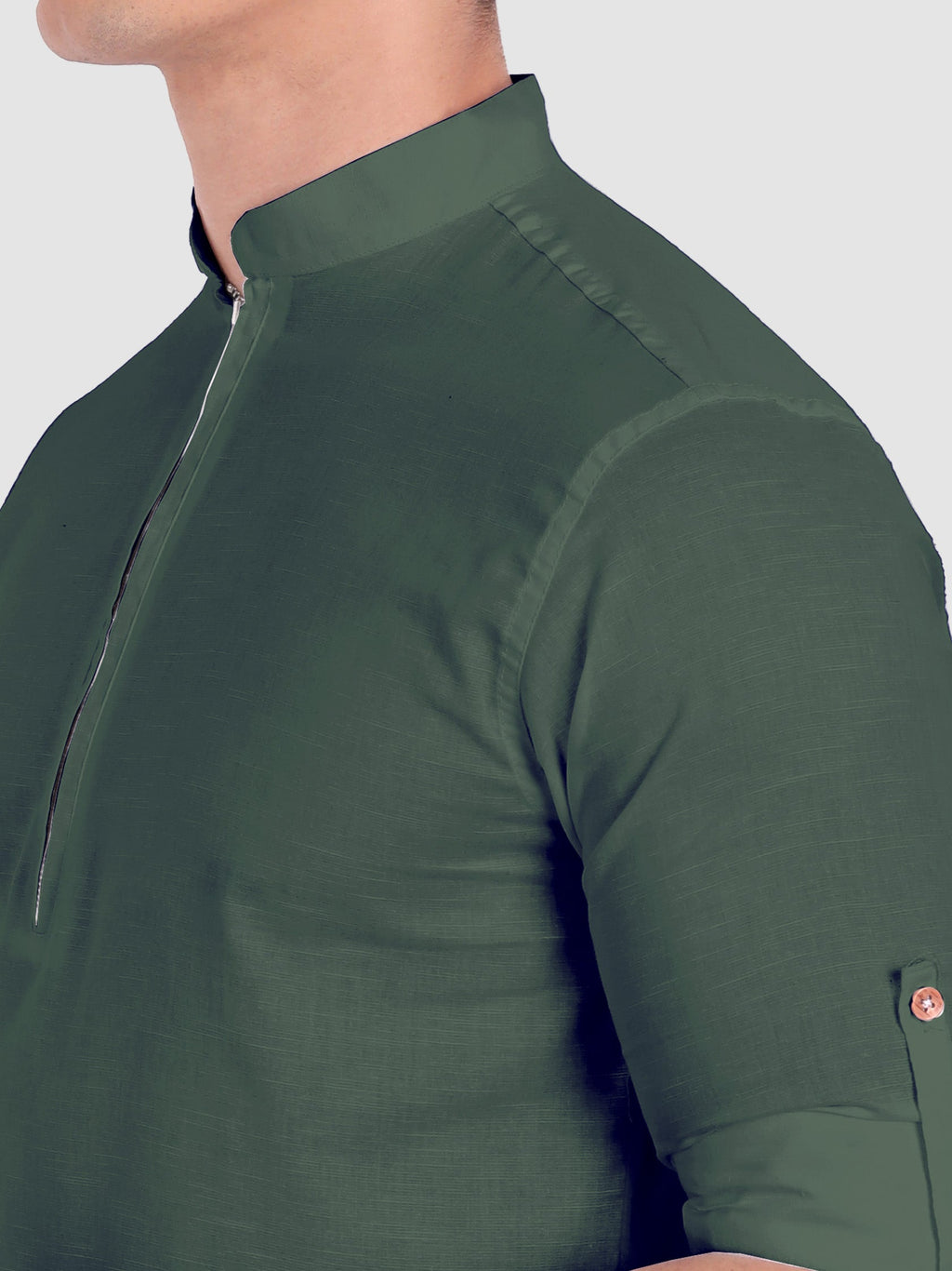 BLUE ROBED men's Casual ZIP Style Full Sleeve Cotton Kurta in Green view 14