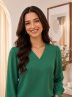 Women’s Crepe Formal Top | Elegant V-Neck Office Wear Blouse