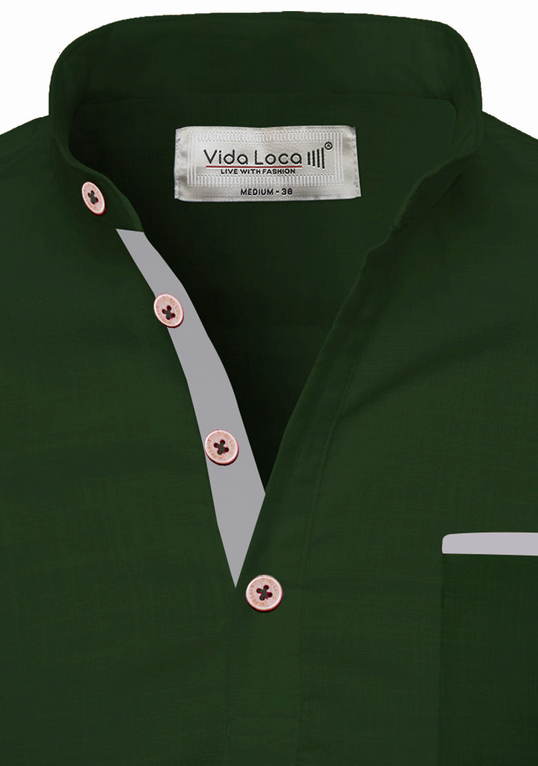 BLUE ROBED men's Casual Slim Fit Full Sleeve Pocket Contrast Kurta in Green view 22