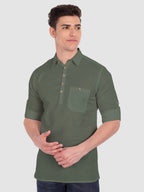 BLUE ROBED men's Full Sleeve Casual Cotton Kurta in Green style A view 15