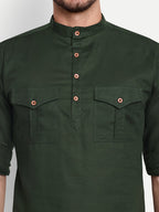 BLUE ROBED men's Casual Slim Fit Full Sleeve Double Pocket Cotton Trendy Kurta in Green view 46