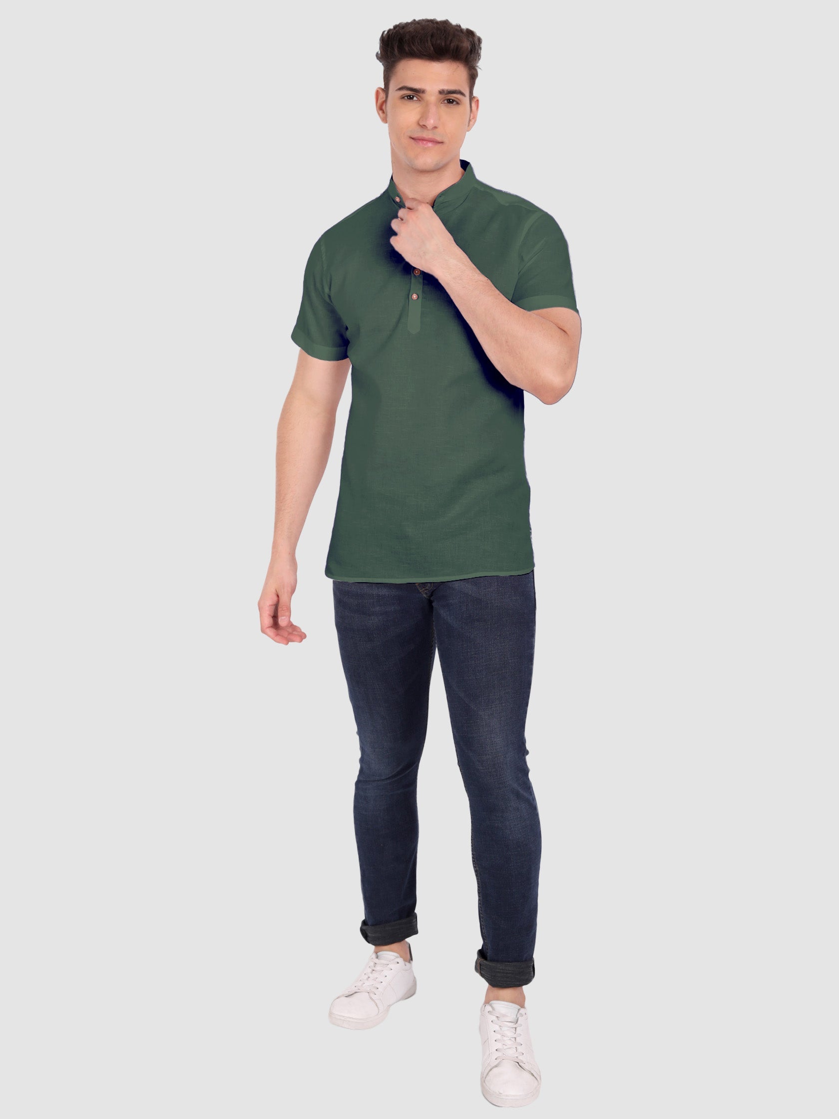 BLUE ROBED men's Half Sleeve Casual Cotton Kurta Daily Wear in Green view 26