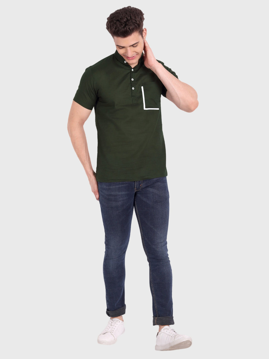 BLUE ROBED men's Casual Half Sleeve Slim Fit Kurta in Green view 5