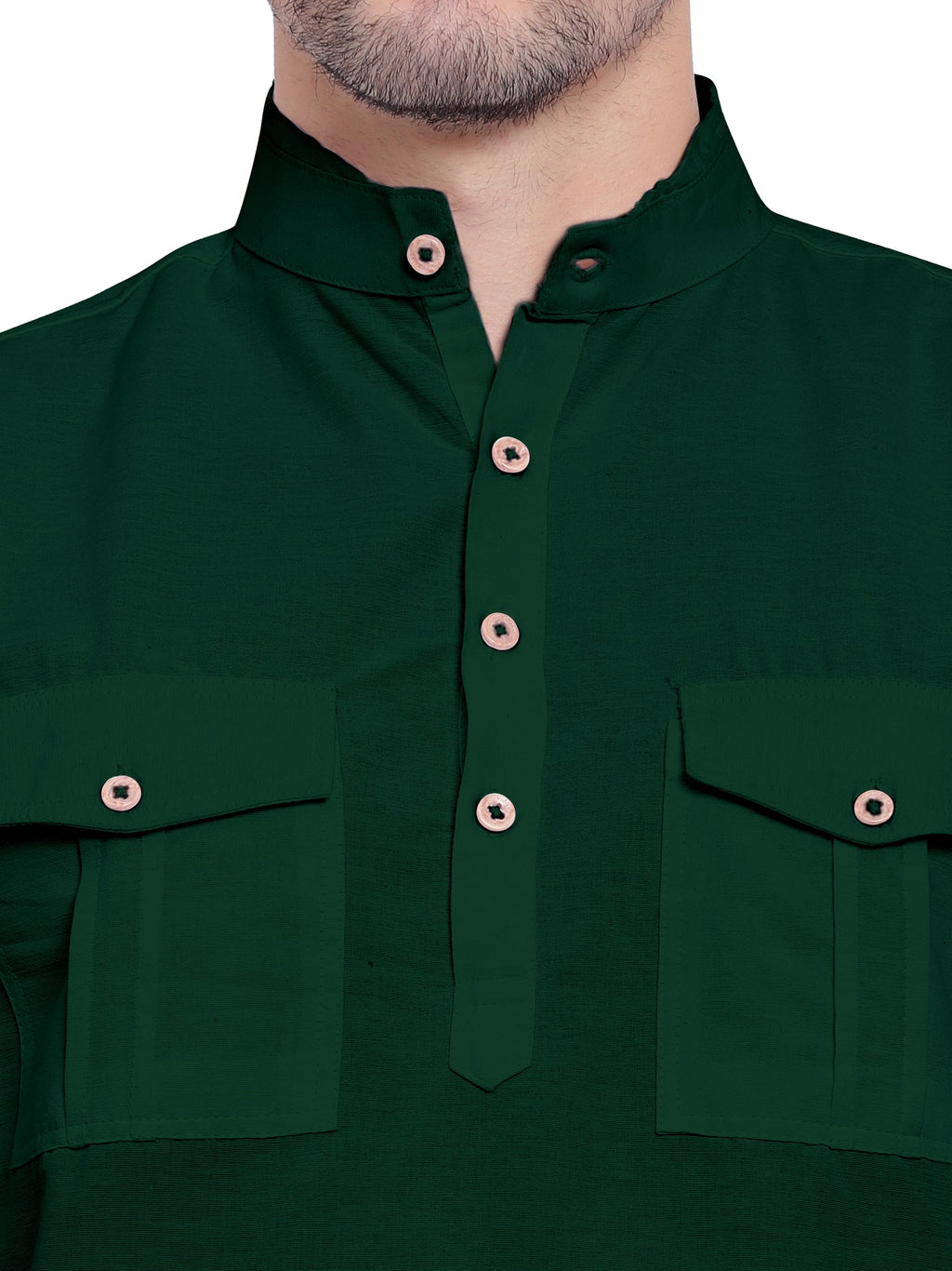 BLUE ROBED men's Casual Slim Fit Full Sleeve Double Pocket Cotton Kurta in Green view 37