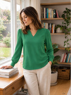 Women’s Crepe Formal Top | Elegant V-Neck Office Wear Blouse
