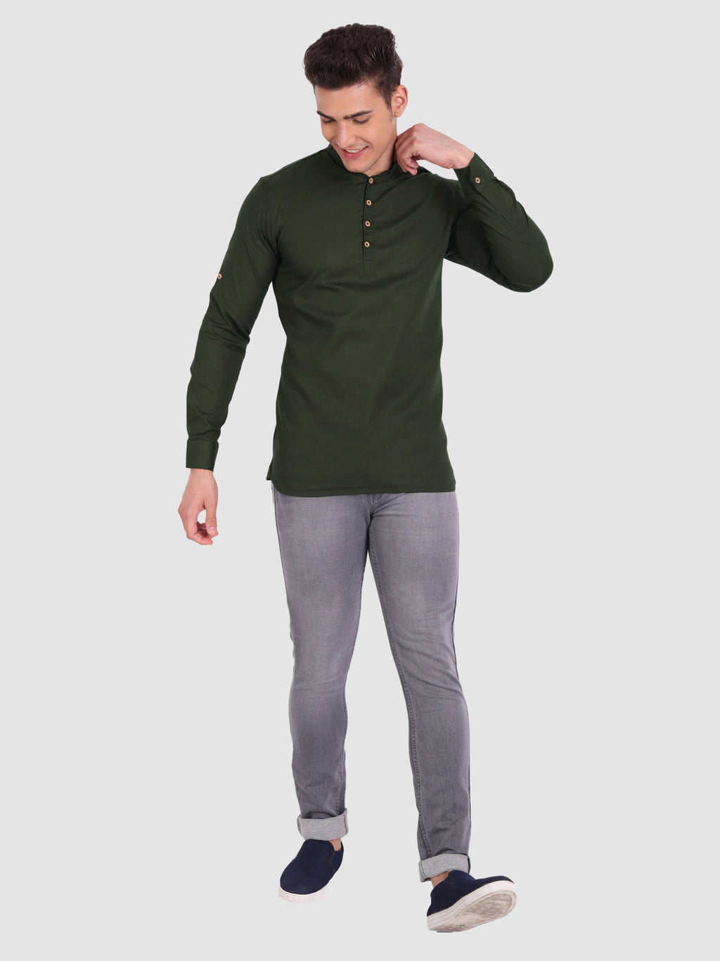 BLUE ROBED men's Casual Slim Fit Full Sleeve Cotton Kurta in Green view 47