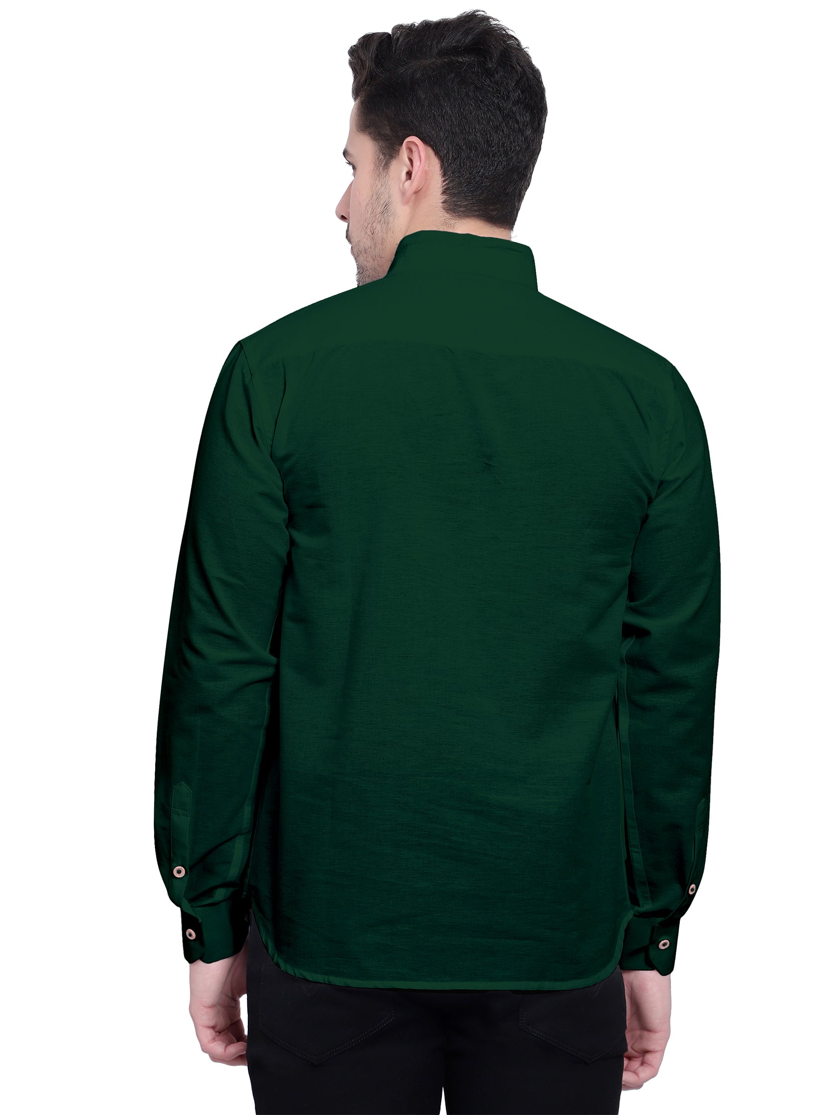 BLUE ROBED men's Casual Slim Fit Full Sleeve Double Pocket Cotton Kurta in Green view 38