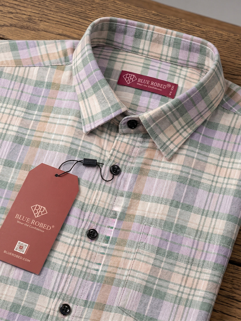 Men’s Pure Cotton Green & Pink Checked Full-Sleeve Casual Shirt