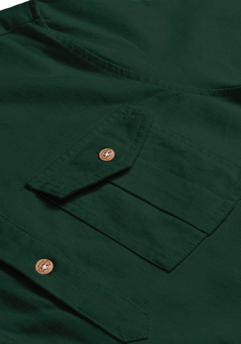 BLUE ROBED men's Casual Slim Fit Full Sleeve Double Pocket Cotton Kurta in Green style A view 35