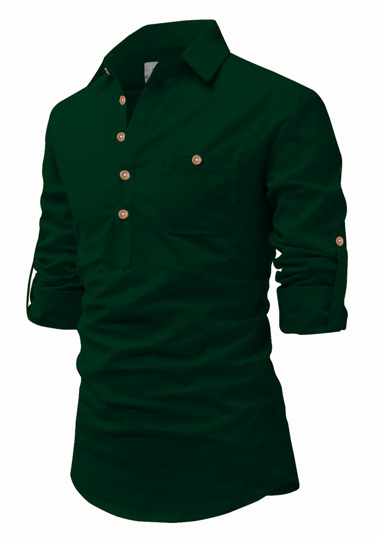 BLUE ROBED men's Full Sleeve Casual Cotton Kurta in Green view 9