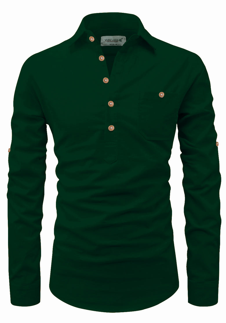 BLUE ROBED men's Full Sleeve Casual Cotton Kurta in Green style B view 11