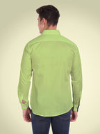 Men's Casual Full Sleeve Silver Button Shirt in White by BLUE ROBED, back view