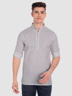 BLUE ROBED men's Casual ZIP Style Full Sleeve Cotton Kurta in Grey view 16
