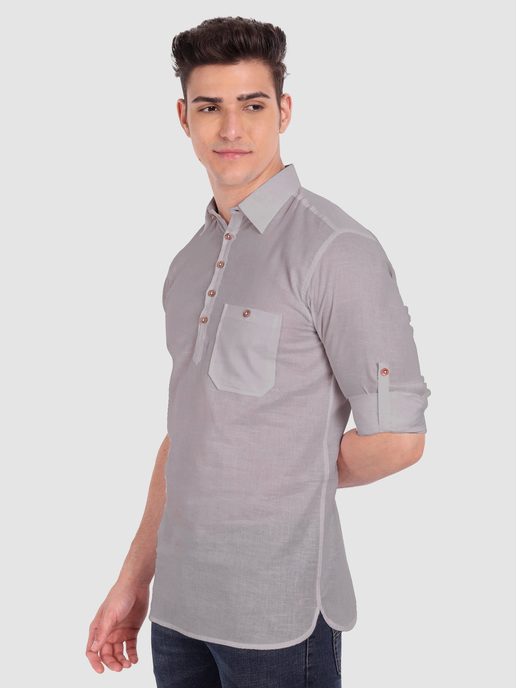 BLUE ROBED men's Full Sleeve Casual Cotton Kurta in Grey view 26
