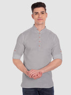 BLUE ROBED men's Casual Slim Fit Full Sleeve Cotton Kurta in Grey view 78