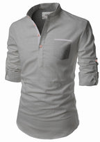 BLUE ROBED men's Casual Slim Fit Full Sleeve Pocket Contrast Kurta in Grey view 23