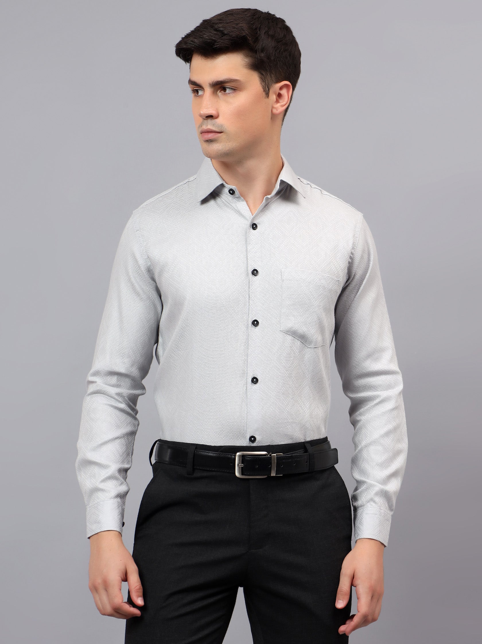 Men's Full Sleeve Spread Collar Premium Casual Shirt for Men in Black by BLUE ROBED, fabric detail