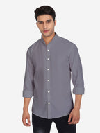 Men's Pure Cotton Mandarin Collar Casual Shirt in White by BLUE ROBED, detail view