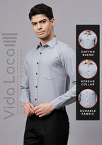 Men's Cotton Blend Slim Fit Formal Shirt in Beige by BLUE ROBED, side view