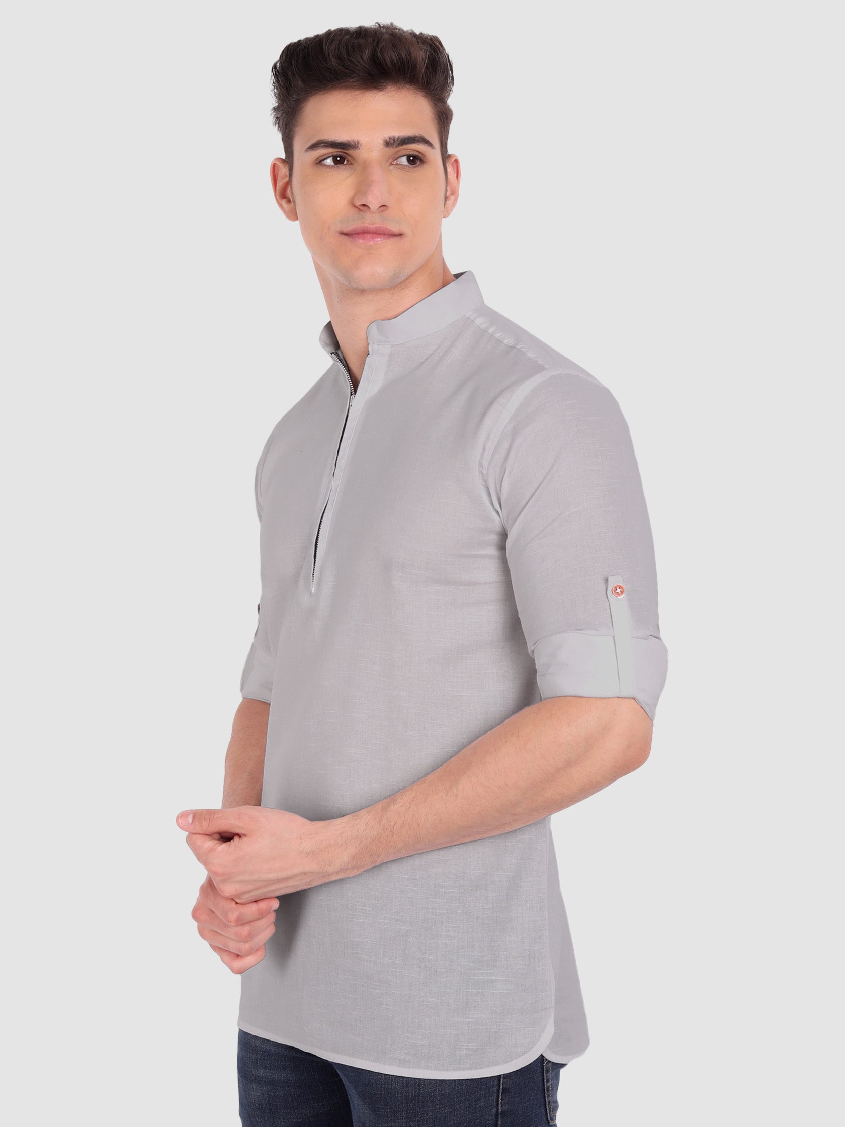 BLUE ROBED men's Casual ZIP Style Full Sleeve Cotton Kurta in Grey view 17