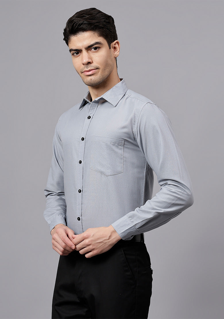 Men's Cotton Blend Slim Fit Formal Shirt in Beige by BLUE ROBED, front view
