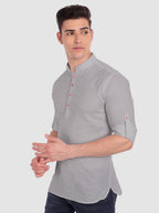 BLUE ROBED men's Casual Slim Fit Full Sleeve Cotton Kurta in Grey view 79