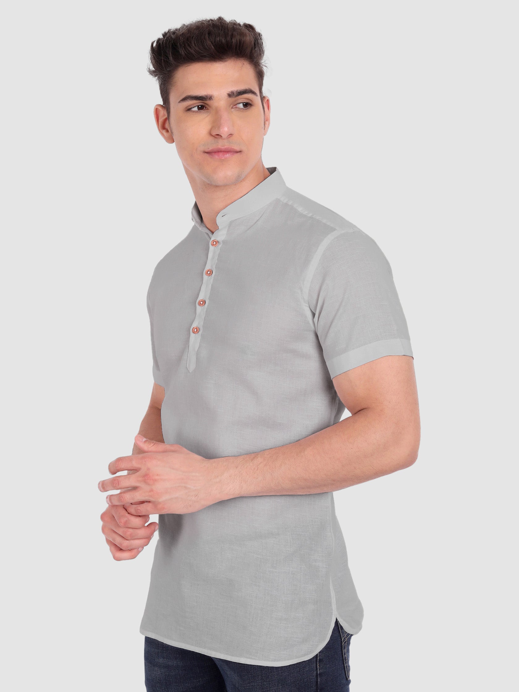 BLUE ROBED men's Half Sleeve Casual Cotton Kurta Daily Wear in Grey view 28