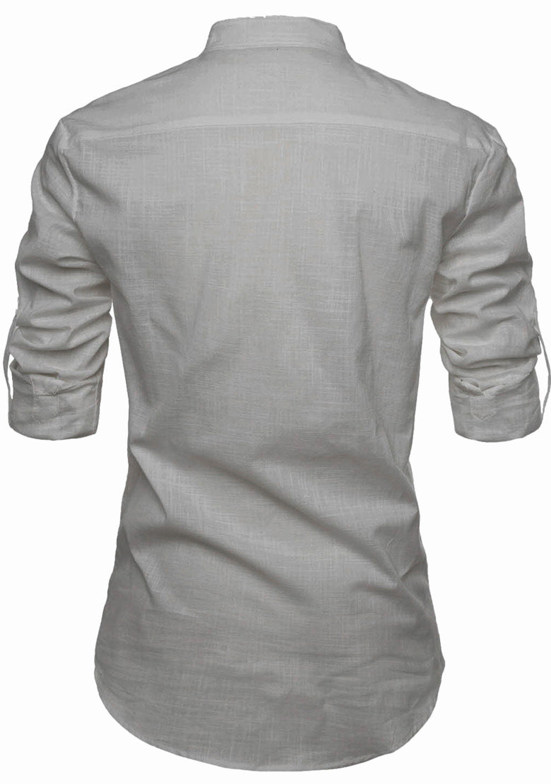BLUE ROBED men's Casual Slim Fit Full Sleeve Pocket Contrast Kurta in Grey view 24