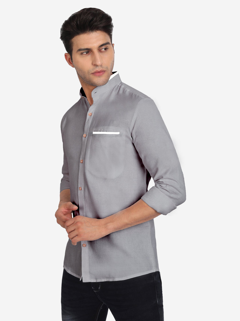 Men's Casual Shirt Full Sleeve Oxford Design Shirt in Black by BLUE ROBED, front view