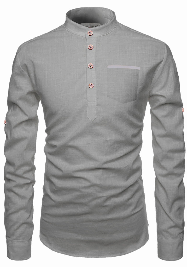 BLUE ROBED men's Casual Slim Fit Full Sleeve Pocket Contrast Kurta in Grey view 25