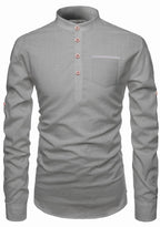 BLUE ROBED men's Casual Slim Fit Full Sleeve Pocket Contrast Kurta in Grey view 25
