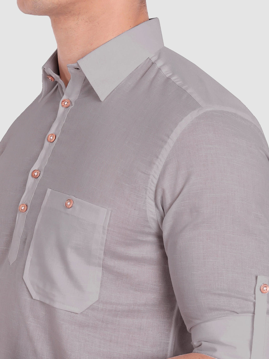 BLUE ROBED men's Full Sleeve Casual Cotton Kurta in Grey view 28