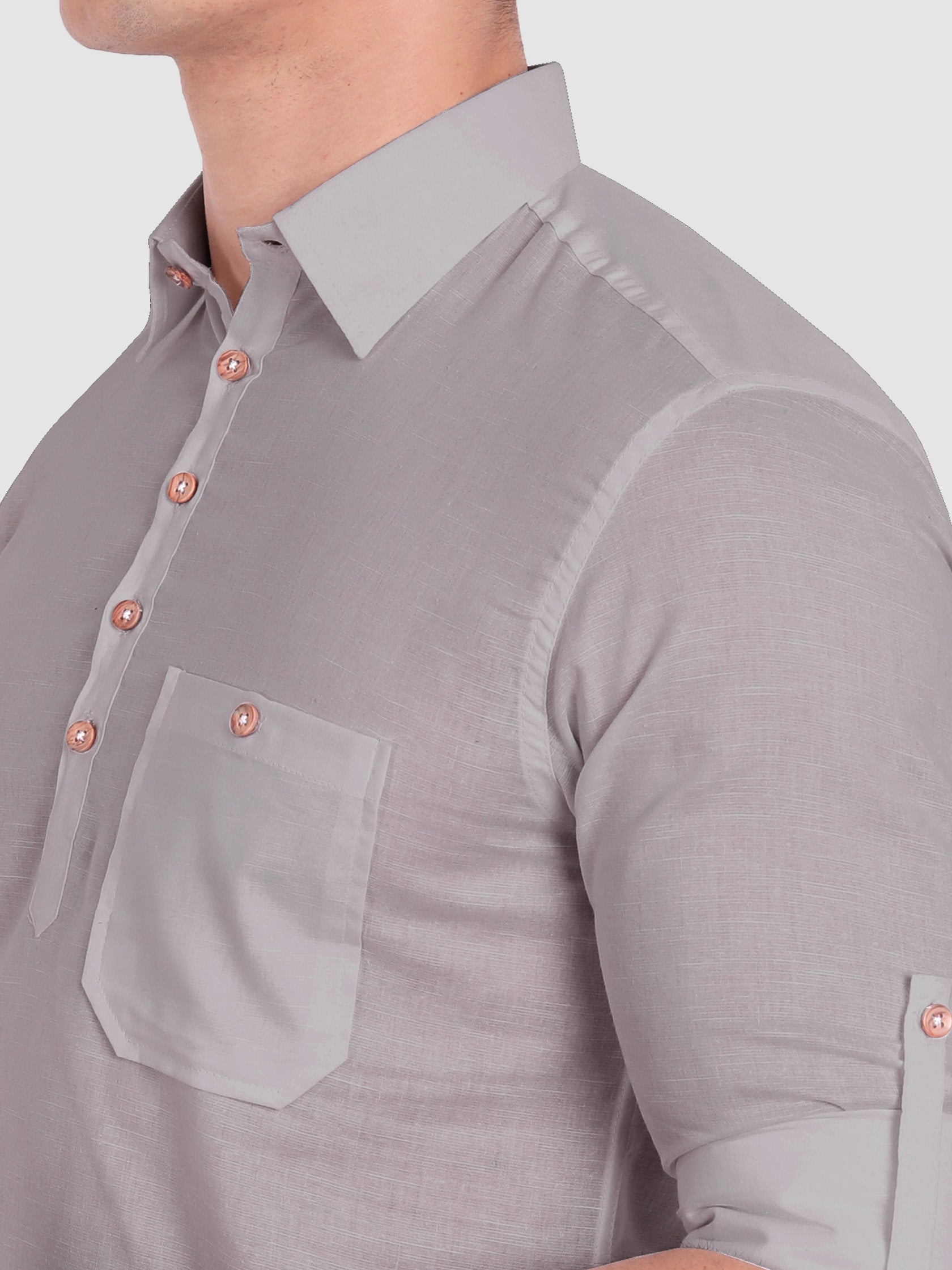 BLUE ROBED men's Full Sleeve Casual Cotton Kurta in Grey view 28