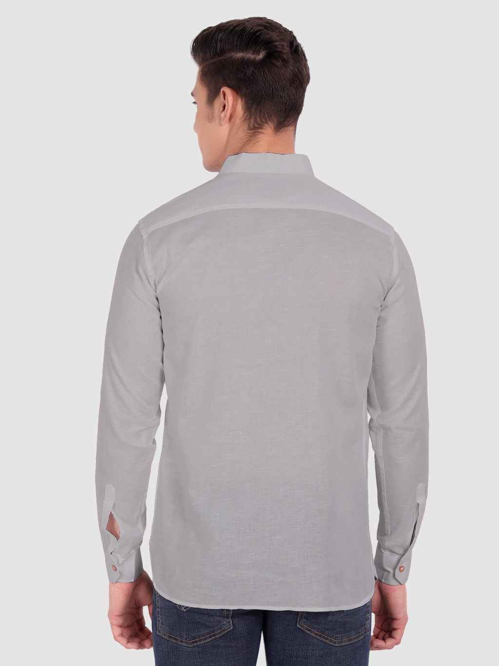 BLUE ROBED men's Casual Slim Fit Full Sleeve Cotton Kurta in Grey view 80