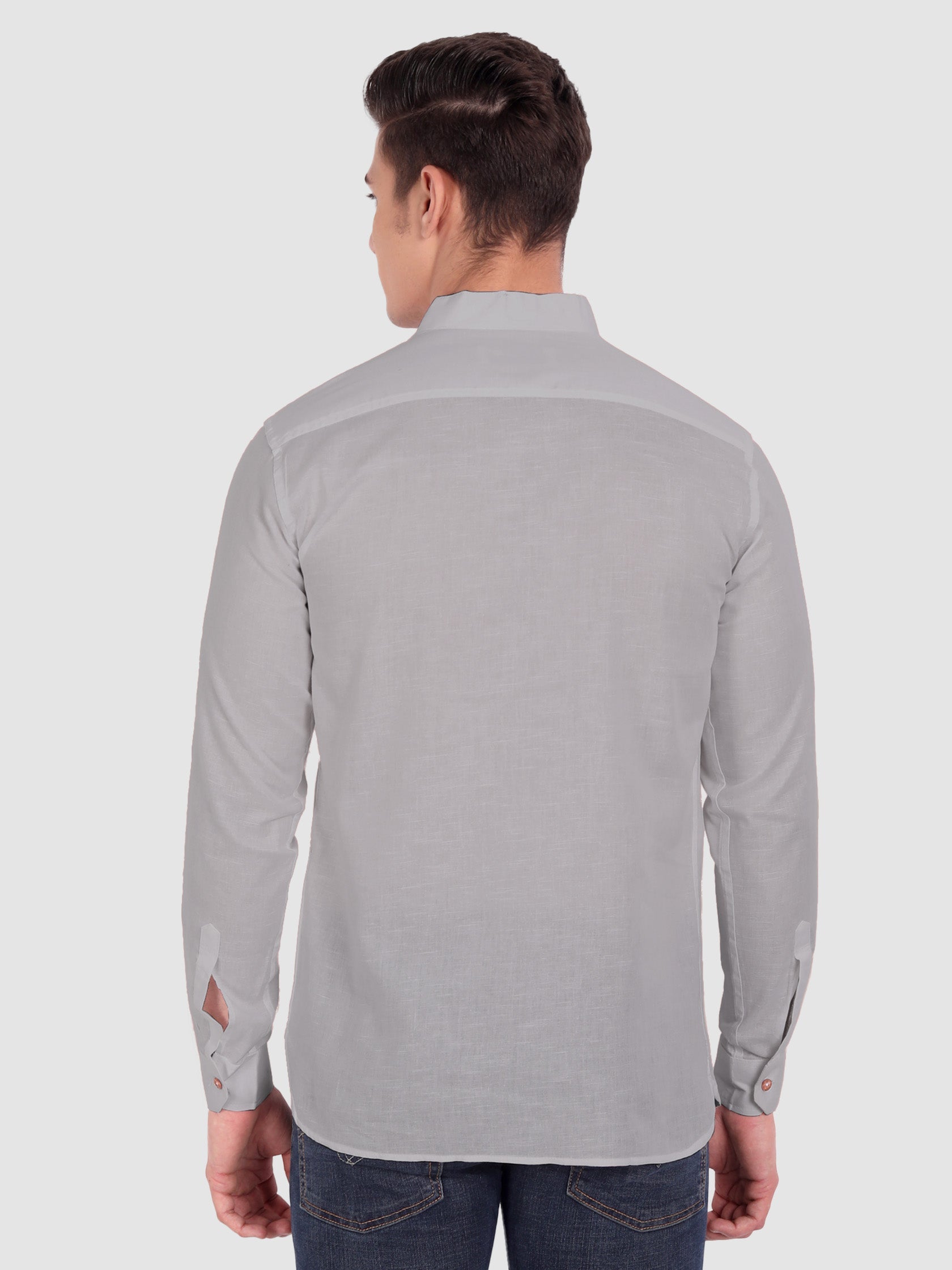 BLUE ROBED men's Casual Slim Fit Full Sleeve Cotton Kurta in Grey view 80