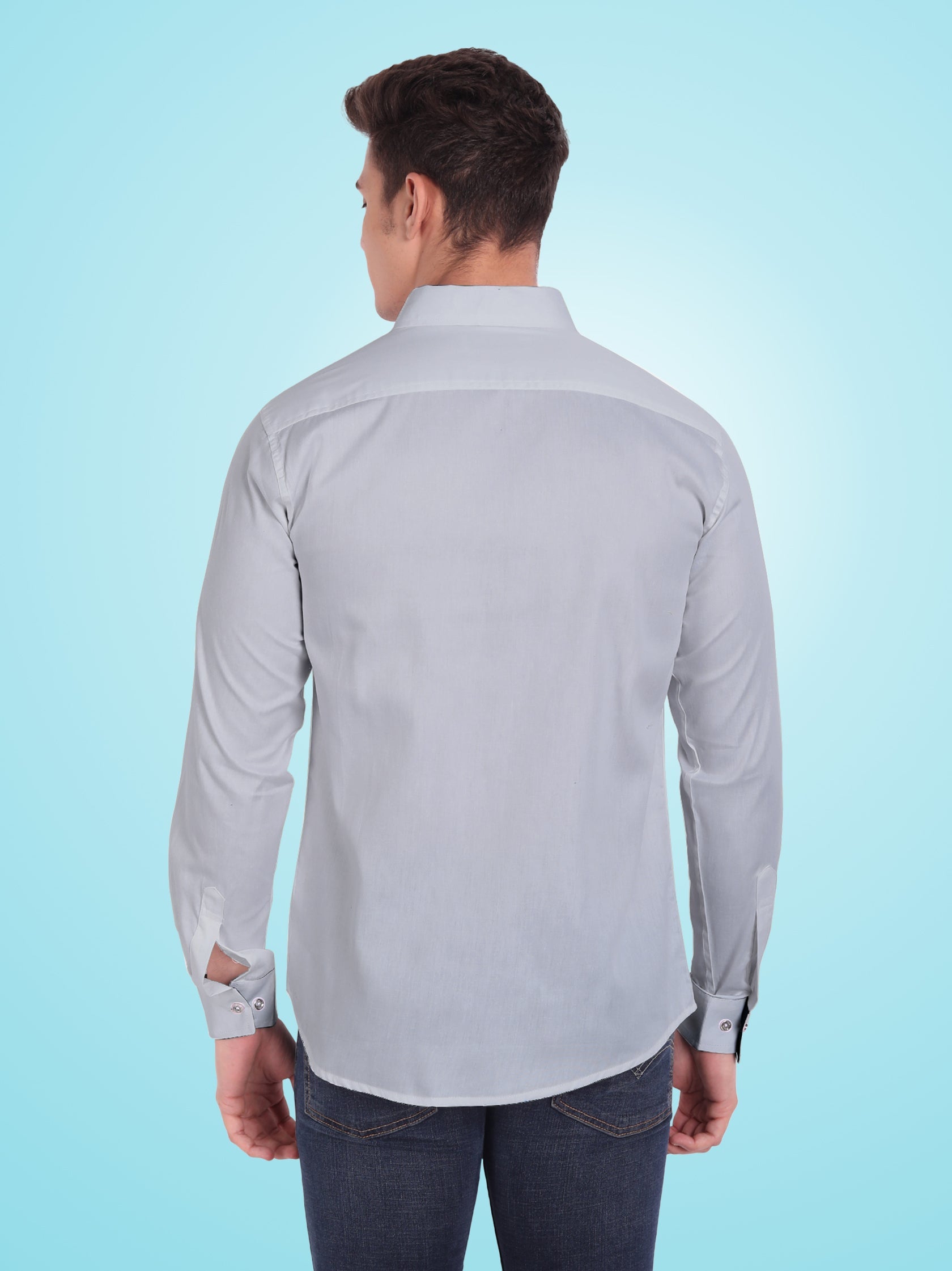 Men's Casual Full Sleeve Silver Button Shirt in White by BLUE ROBED, front view