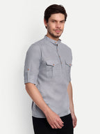 BLUE ROBED men's Casual Slim Fit Full Sleeve Double Pocket Cotton Trendy Kurta in Grey view 51