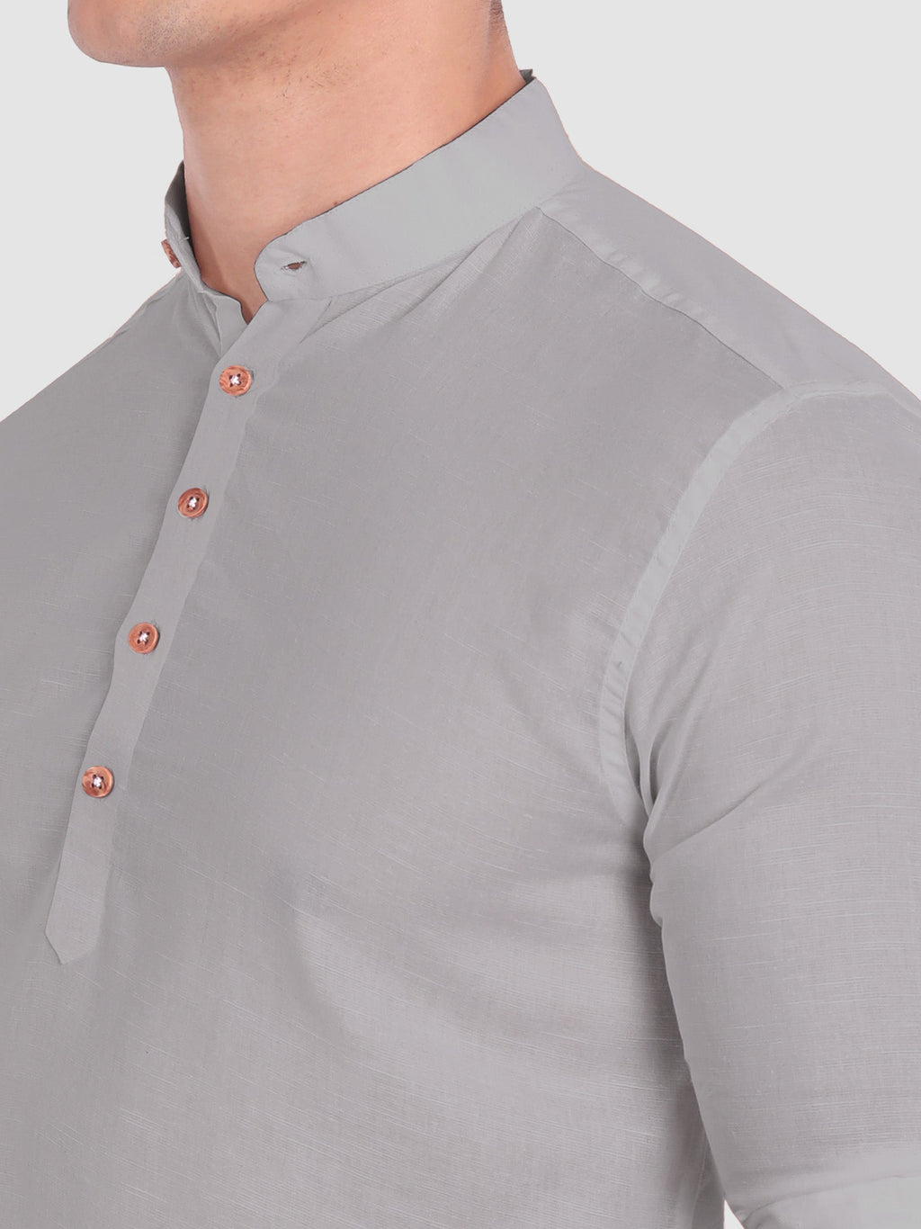 BLUE ROBED men's Casual Slim Fit Full Sleeve Cotton Kurta in Grey view 81