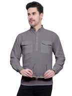 BLUE ROBED men's Casual Slim Fit Full Sleeve Double Pocket Cotton Kurta in Grey view 60