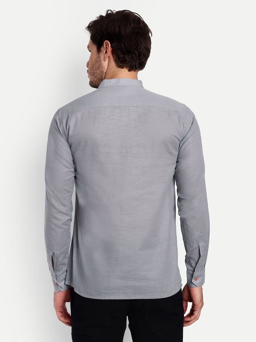 BLUE ROBED men's Casual Slim Fit Full Sleeve Double Pocket Cotton Trendy Kurta in Grey view 52