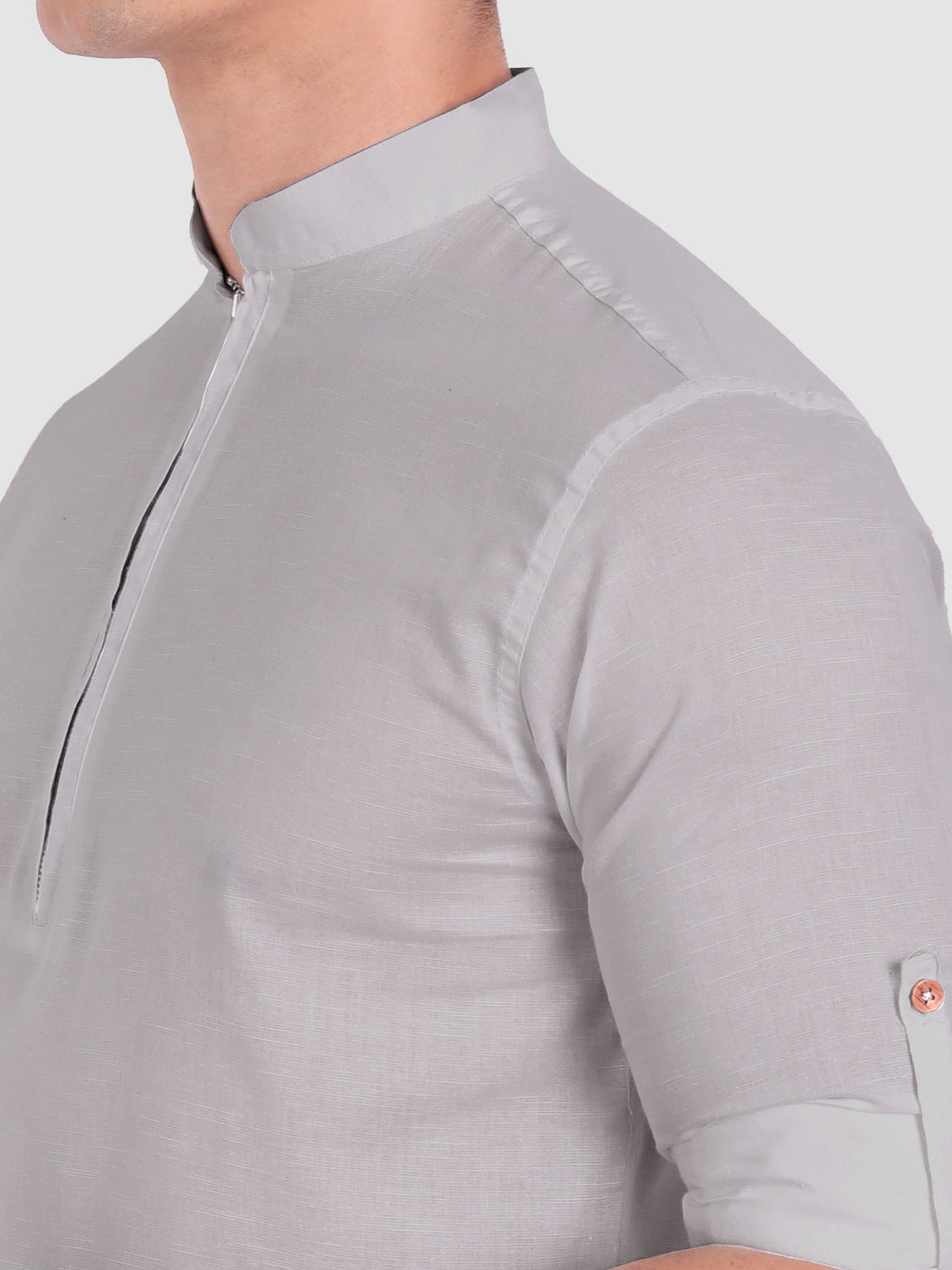 BLUE ROBED men's Casual ZIP Style Full Sleeve Cotton Kurta in Grey view 19