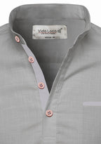 BLUE ROBED men's Casual Slim Fit Full Sleeve Pocket Contrast Kurta in Grey view 26