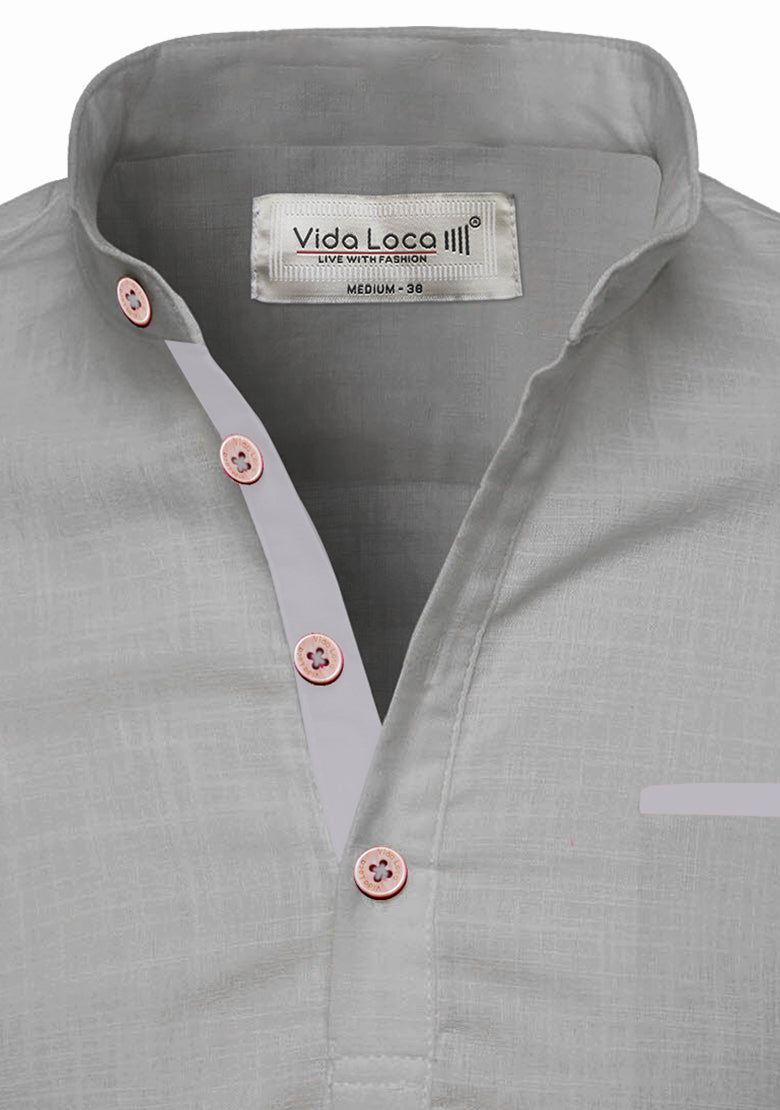 BLUE ROBED men's Casual Slim Fit Full Sleeve Pocket Contrast Kurta in Grey view 26